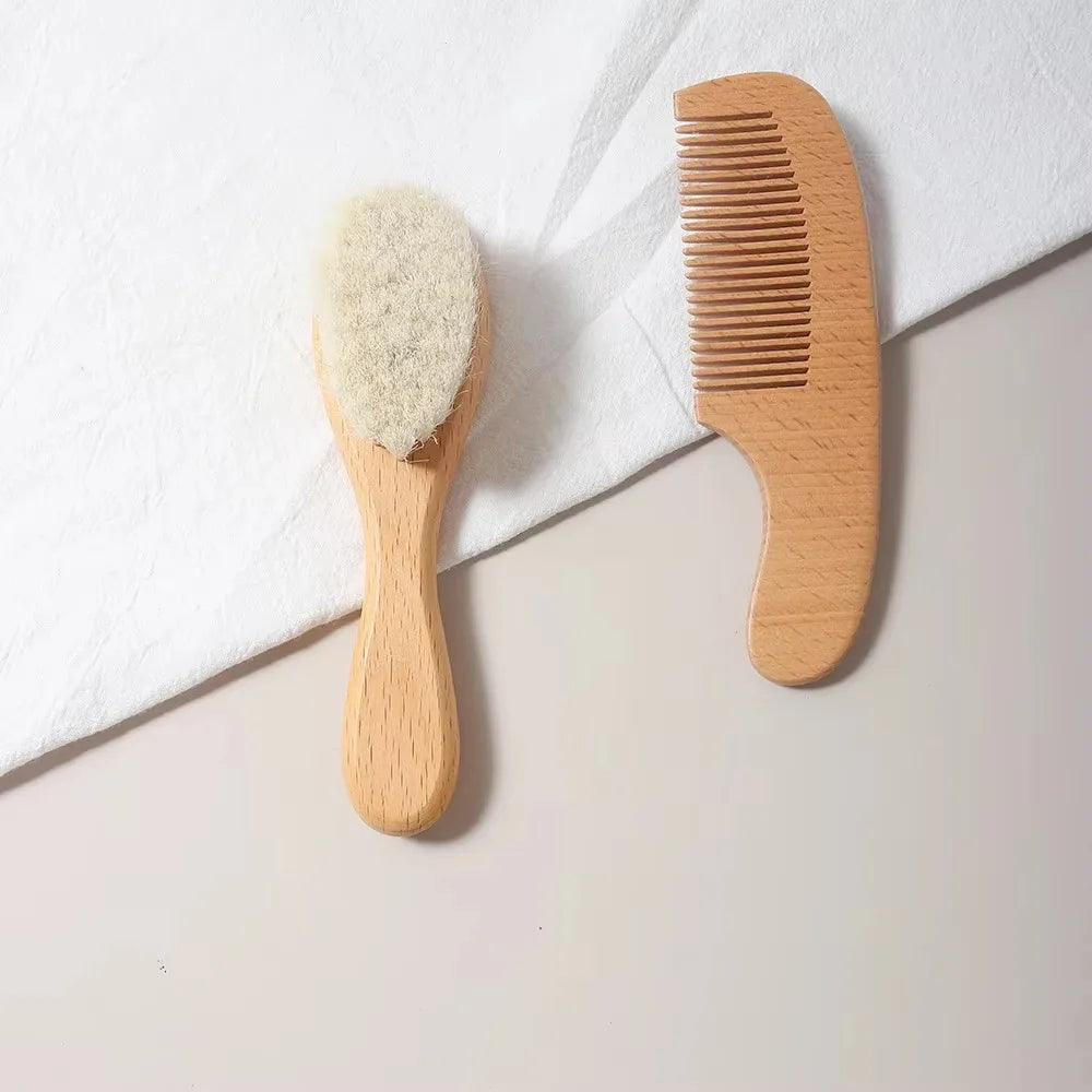 Brosse et peigne bébé en bois – poils doux (set)