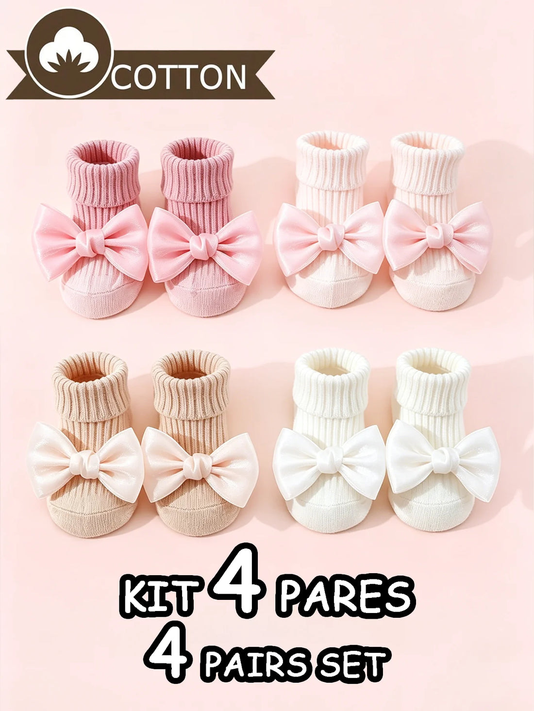 Chaussettes bébé antidérapantes – coton (lot de 4)