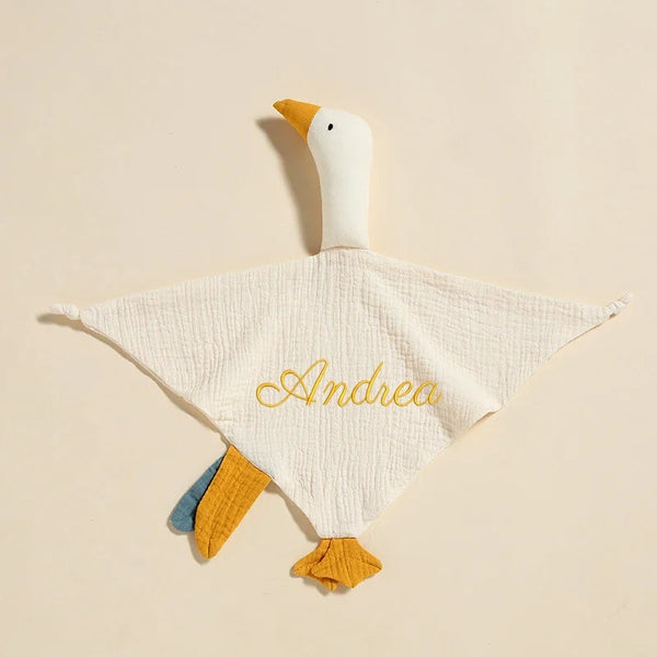 Doudou plat personnalisé cygne au prénom
