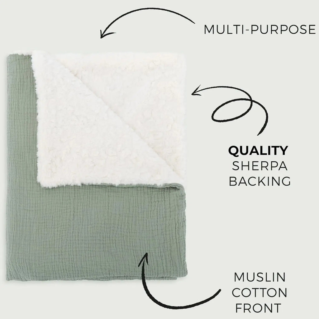 Couverture personnalisée bébé brodée au prénom – Double gaze & sherpa