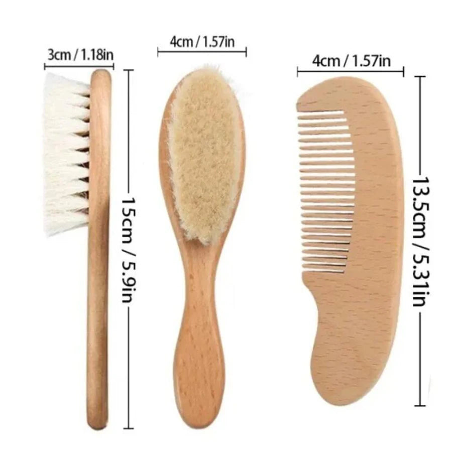 Brosse et peigne bébé en bois – poils doux (set)