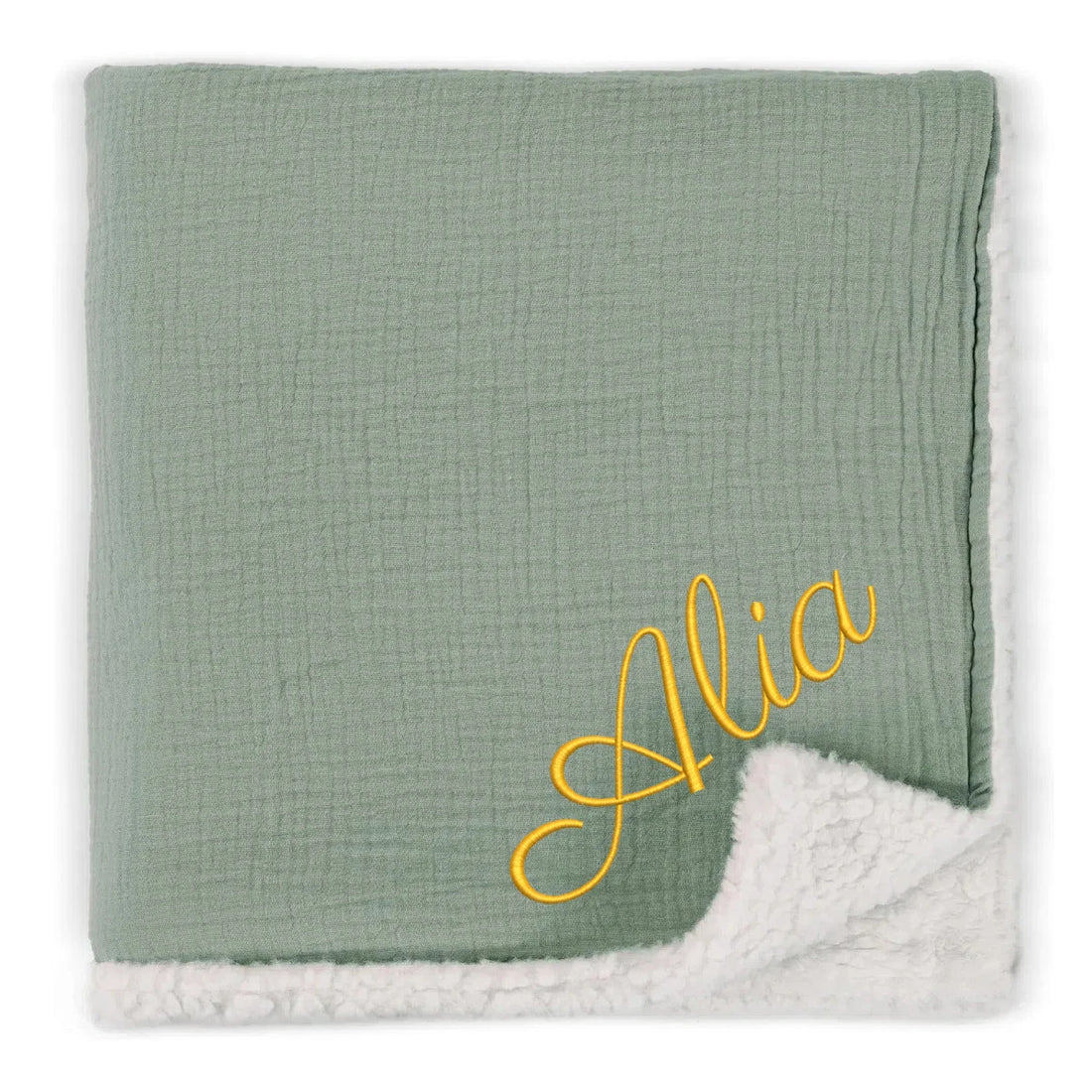 Couverture personnalisée bébé brodée au prénom — double gaze