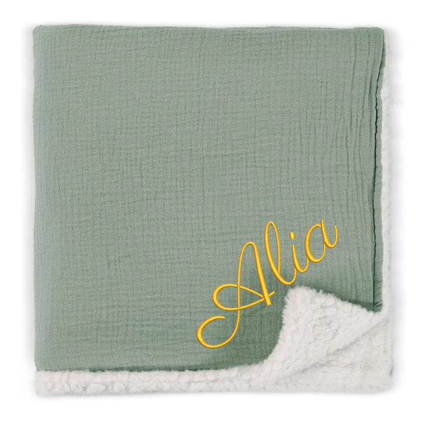 Couverture personnalisée bébé brodée au prénom — double gaze