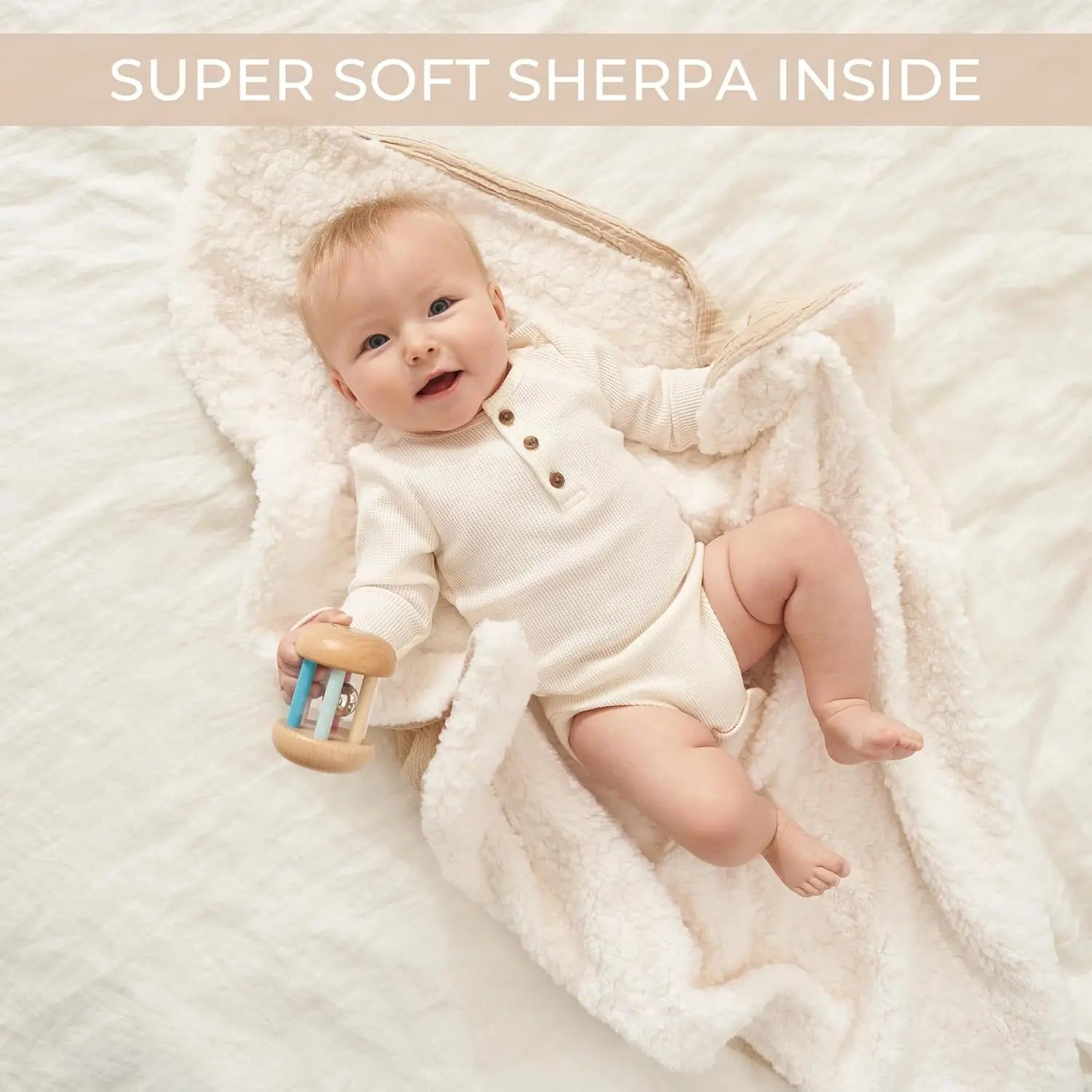 Couverture personnalisée bébé brodée au prénom – Double gaze & sherpa