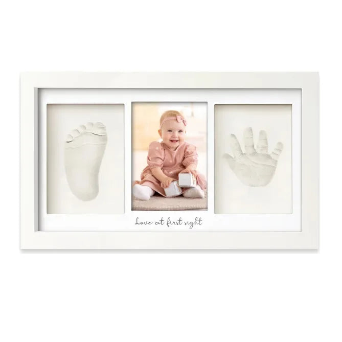 Coffret empreinte bébé blanc avec vitrine, détail de l'empreinte | Petit Murmure