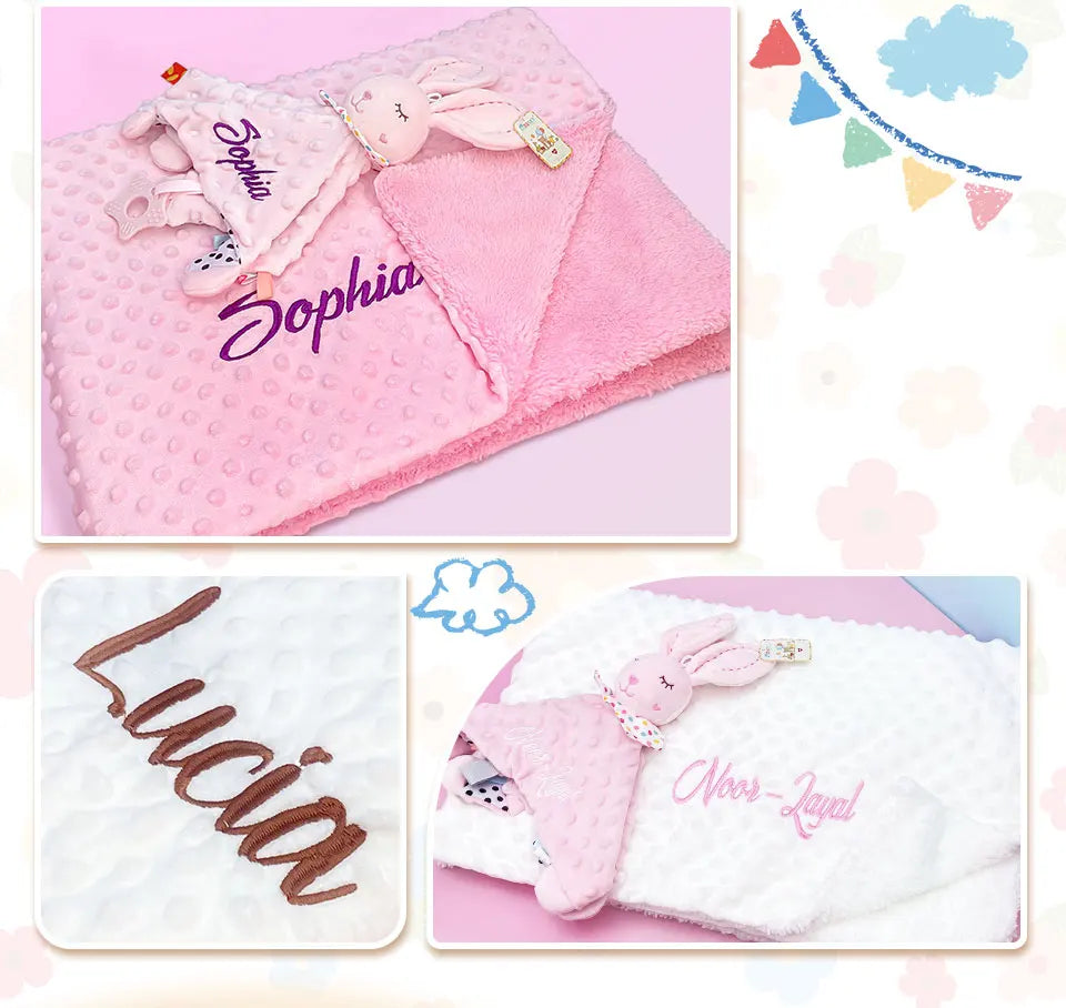 Doudou personnalisé bébé brodé au prénom – Lapin minky tout doux