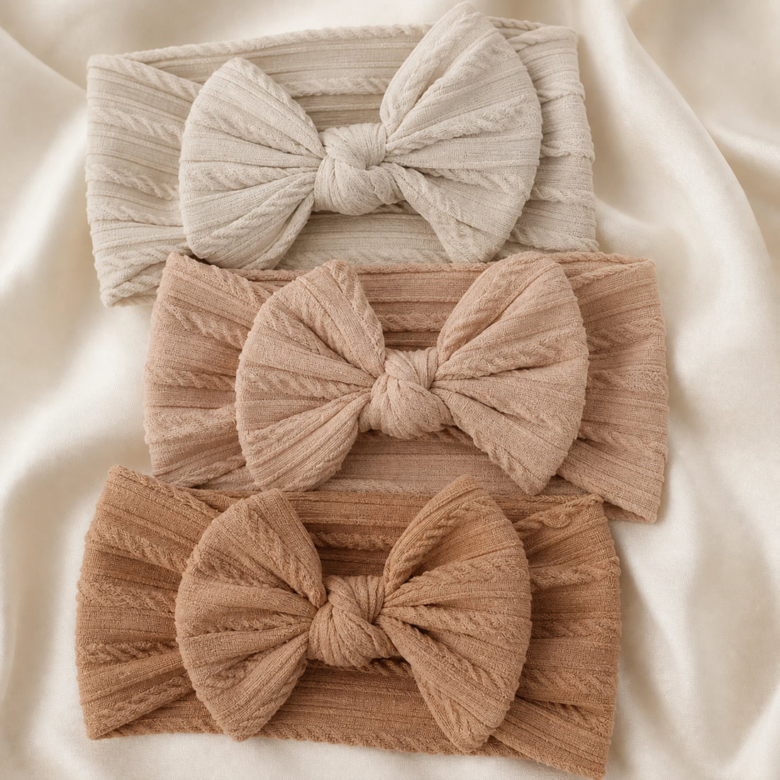 Bandeaux bébé fille – nœud en nylon doux (lot de 3) – détail des matières et des finitions