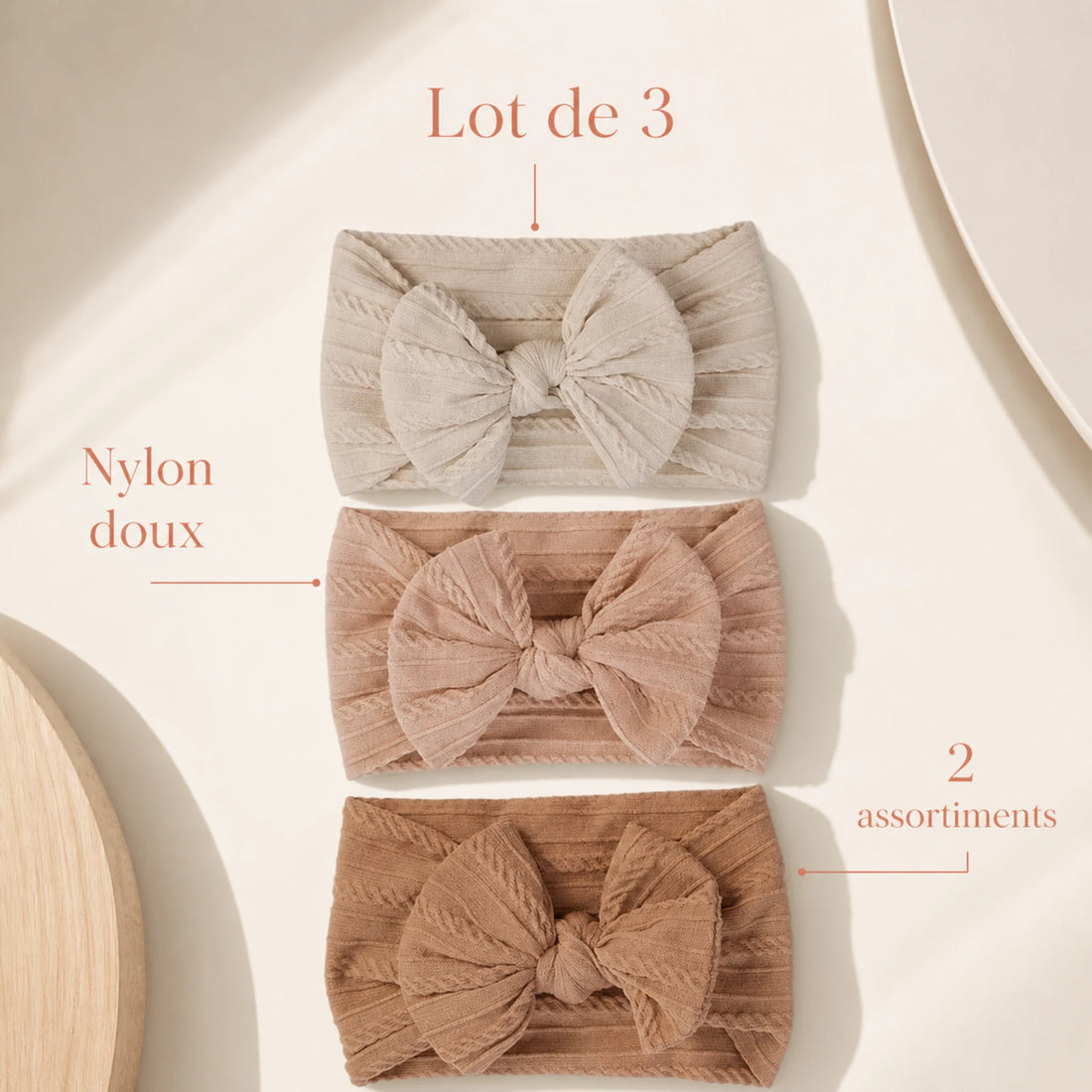 Bandeaux bébé fille – nœud en nylon doux (lot de 3) – caractéristiques essentielles