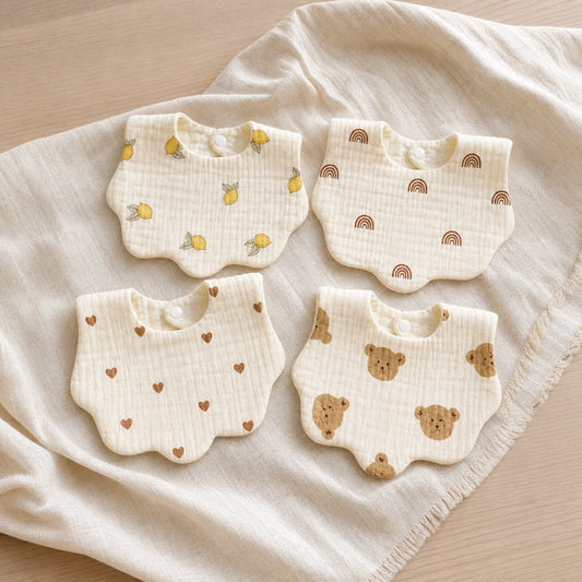 Bavoirs bébé en coton – motifs tout-petits (lot de 4) – présentation du produit
