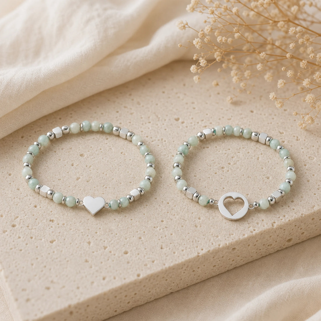 Bracelet maman-bébé pierre Amazonite (duo) – présentation du produit