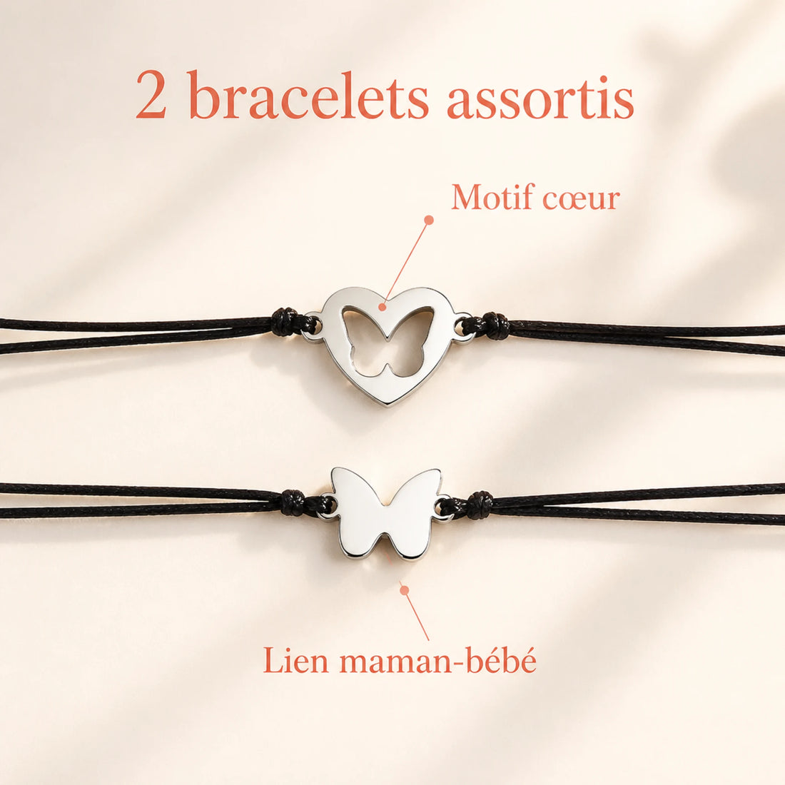 Bracelet maman-bébé cœur assorti (duo) – caractéristiques essentielles