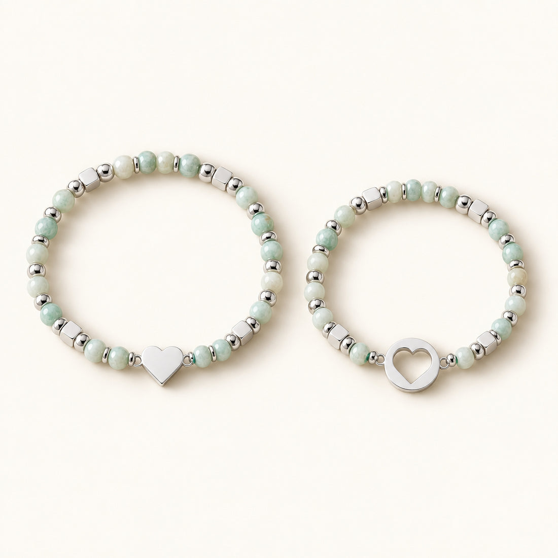 Duo de bracelets maman-bébé en perles d'amazonite et cœurs acier - bracelet amazonite | Petit Murmure