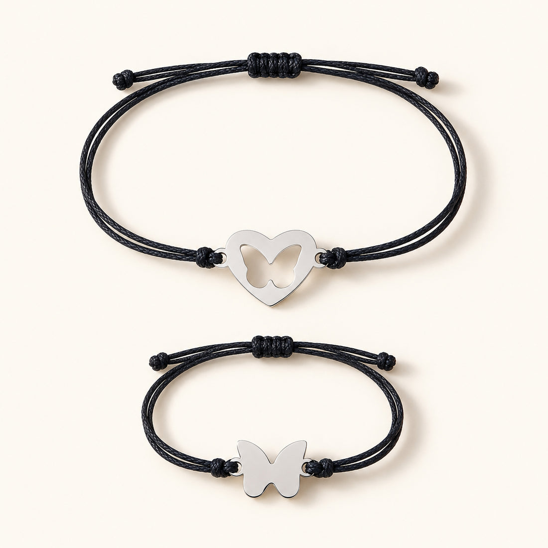 Duo de bracelets maman-bébé à papillon assorti, cordon noir - bracelet maman-bébé | Petit Murmure