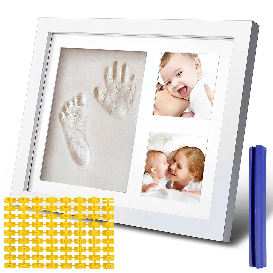 Cadre empreinte bébé 27,9 × 23,5 cm avec empreintes pied et main et deux photos | Petit Murmure