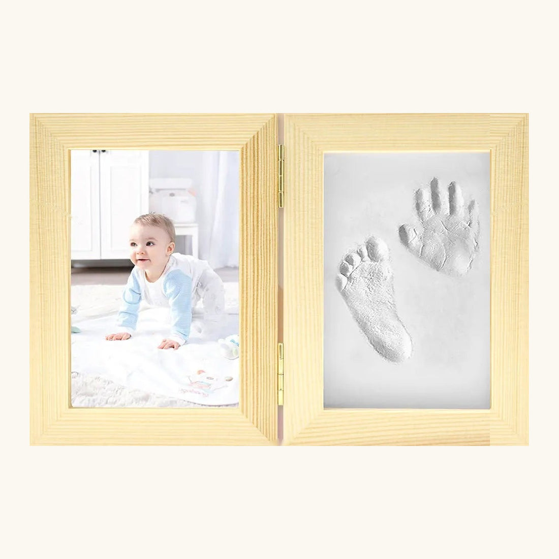 Cadre pliable en bois naturel du kit empreinte bébé, photo et empreinte | Petit Murmure