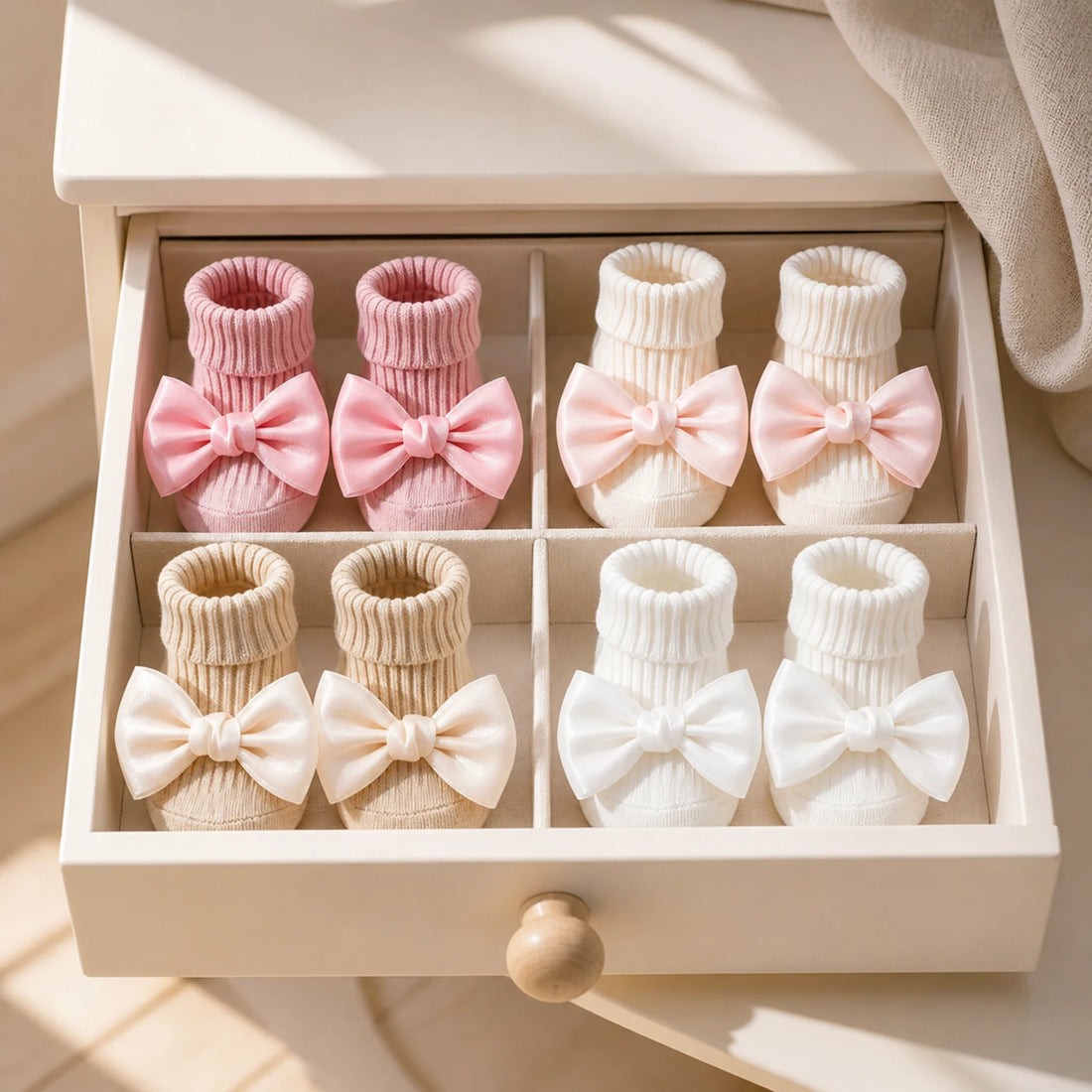 Chaussettes bébé antidérapantes – coton (lot de 4) – mise en situation du produit