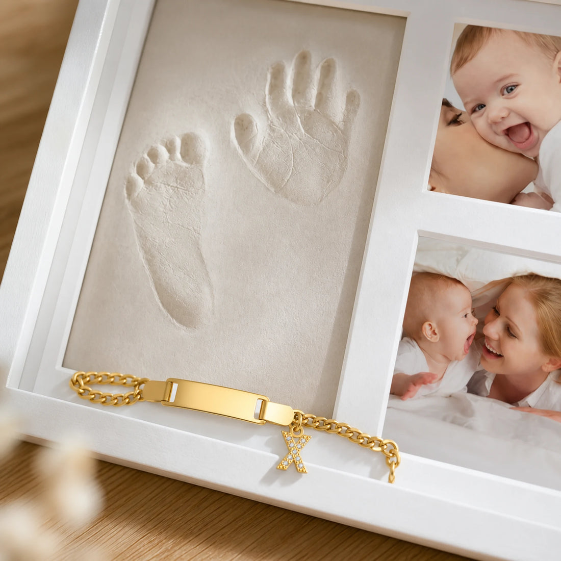 Détails du kit empreinte et de la gourmette bébé personnalisée