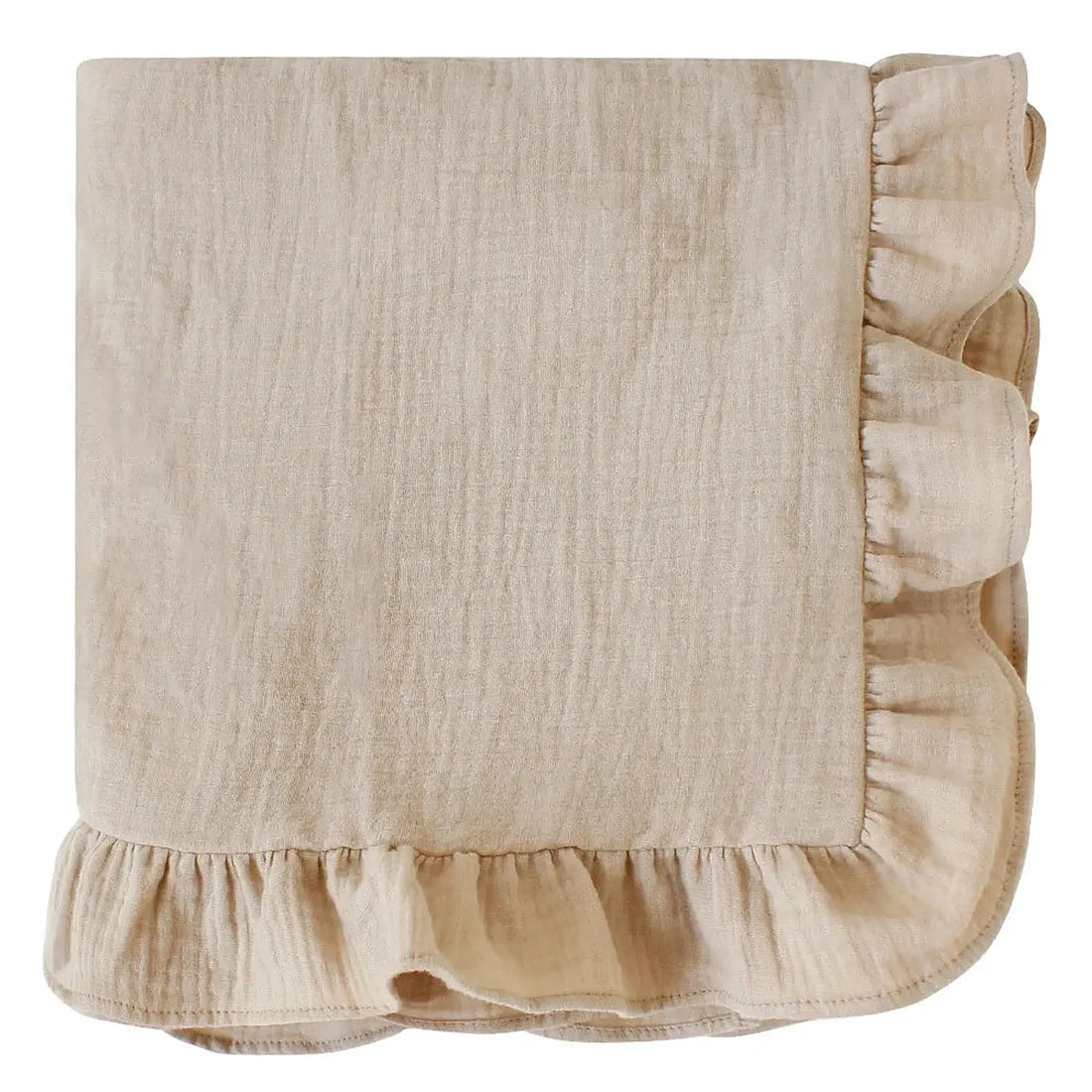 Couverture bébé à volants beige kaki en double gaze - couverture personnalisée | Petit Murmure