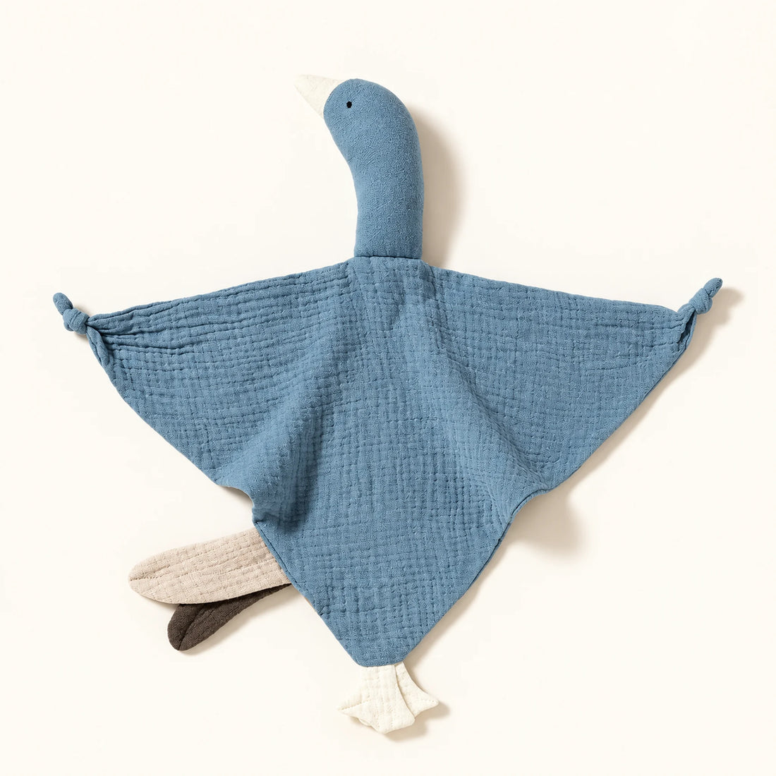 Doudou plat oie bleu jean en double gaze - doudou cygne personnalisé | Petit Murmure