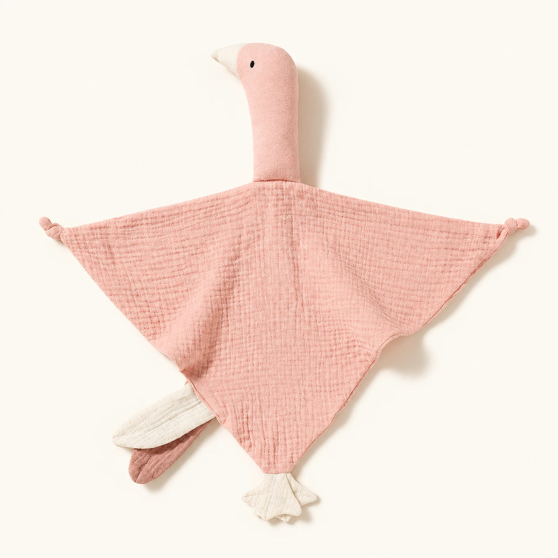 Doudou plat oie rose poudré en double gaze - doudou cygne personnalisé | Petit Murmure