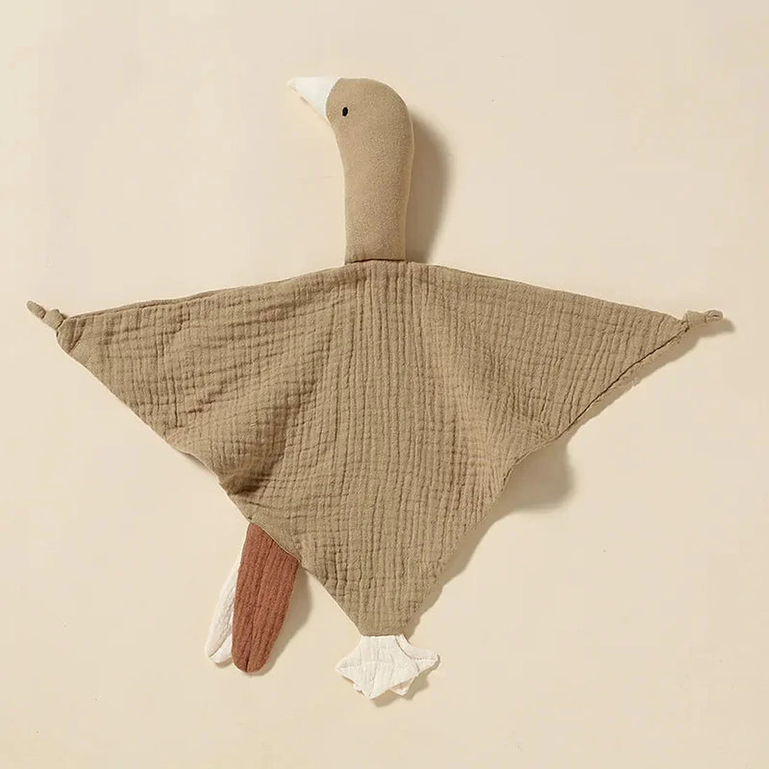 Doudou plat oie taupe en double gaze - doudou cygne personnalisé | Petit Murmure