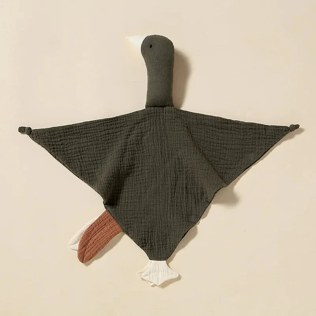 Doudou plat oie vert forêt en double gaze - doudou cygne personnalisé | Petit Murmure