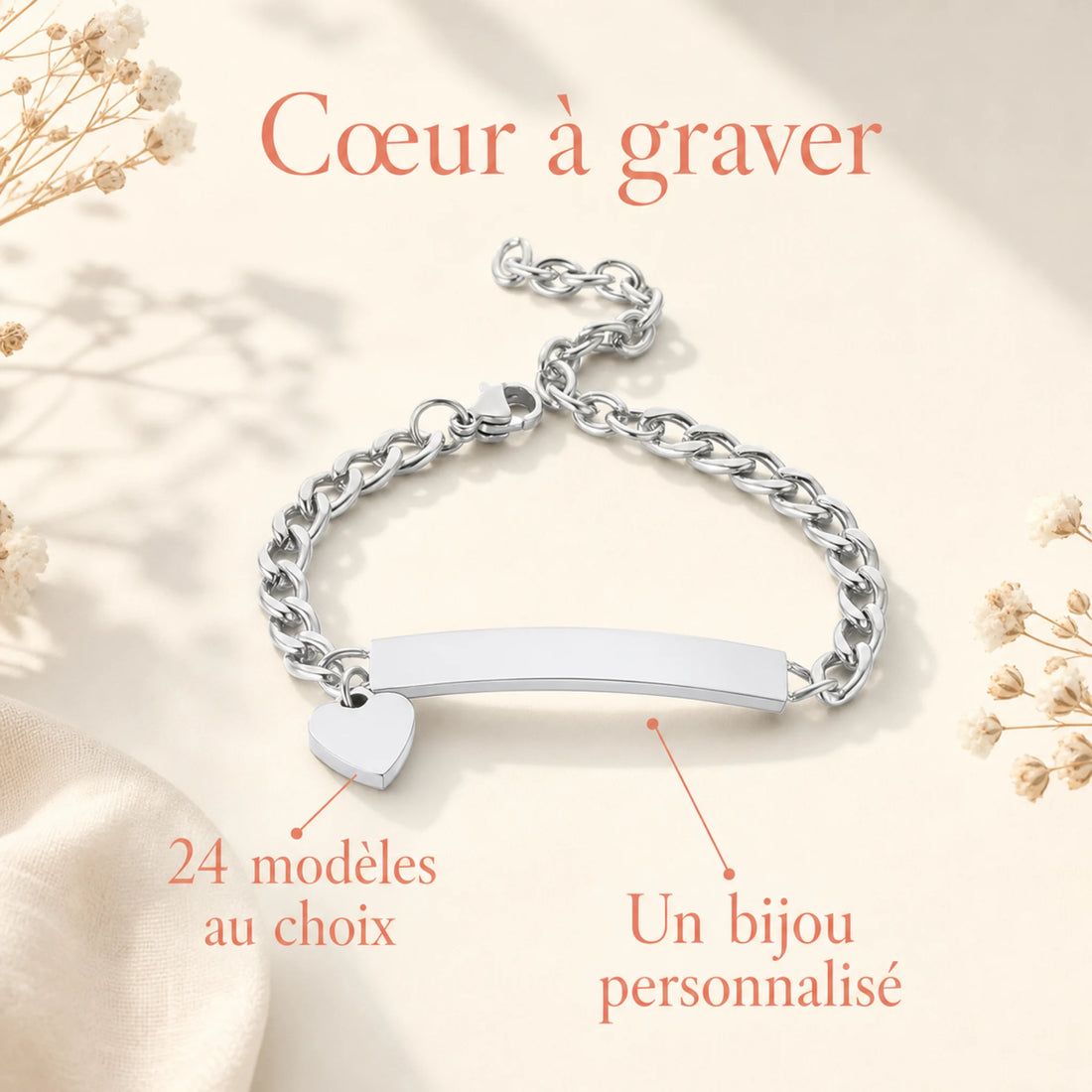 Gourmette bébé cœur à graver – caractéristiques essentielles