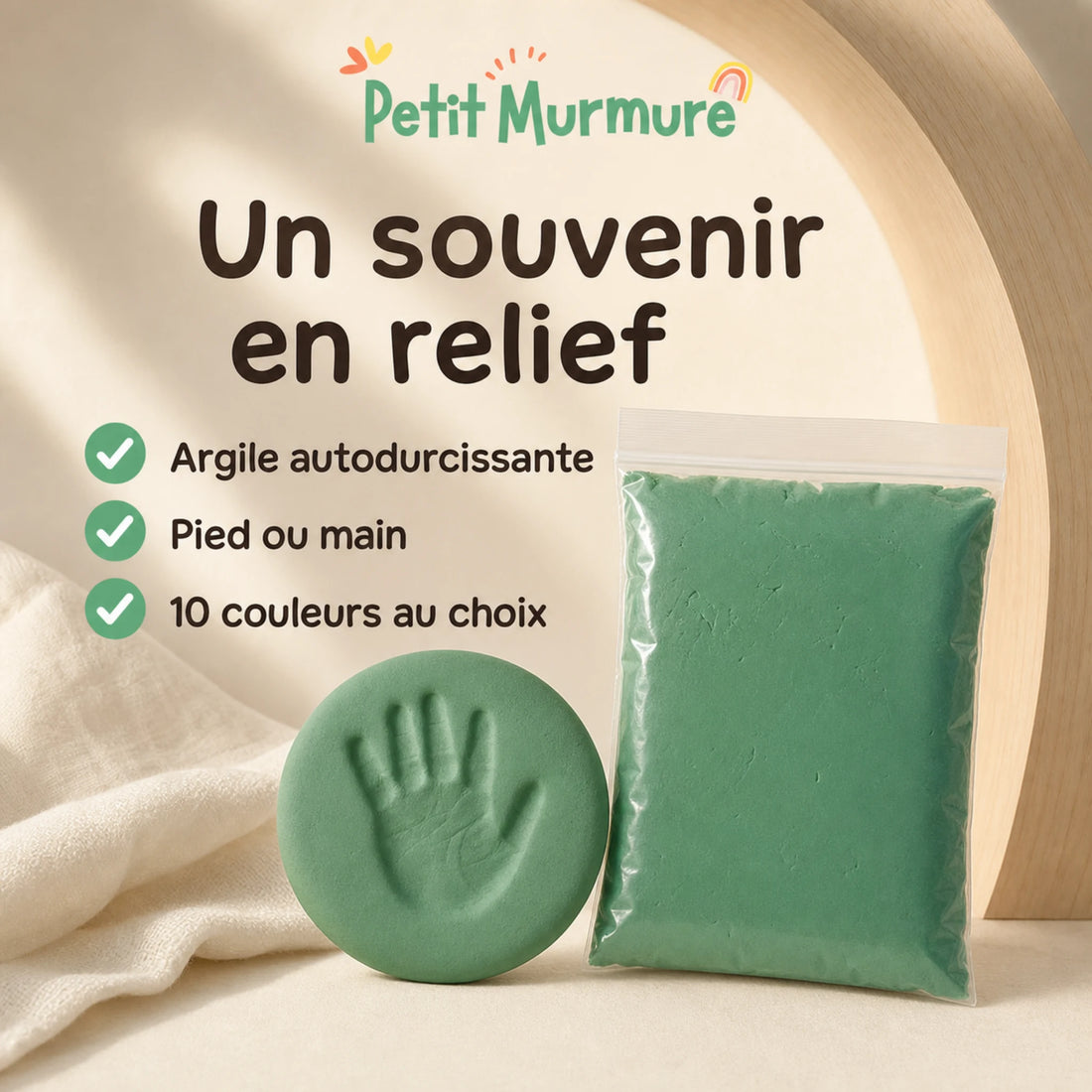 Kit empreinte bébé – argile autodurcissante, pied ou main et 10 couleurs
