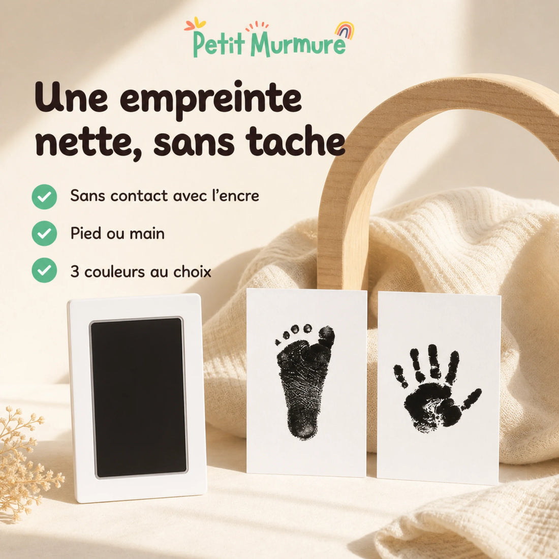 Kit empreinte bébé – sans contact avec l’encre, pied ou main et 3 couleurs