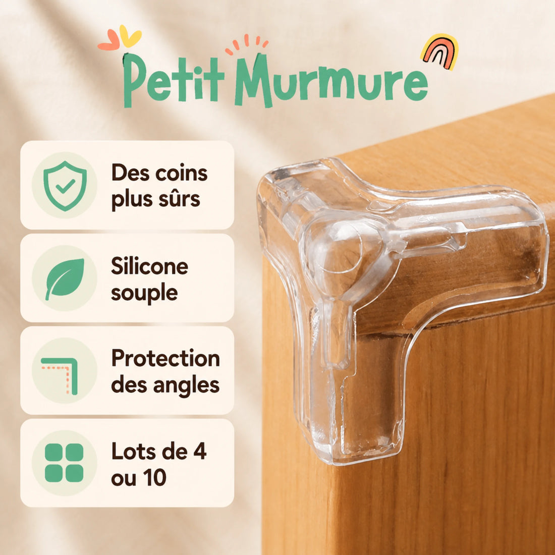 Protège-coins de meuble bébé – silicone souple (lot) – caractéristiques essentielles